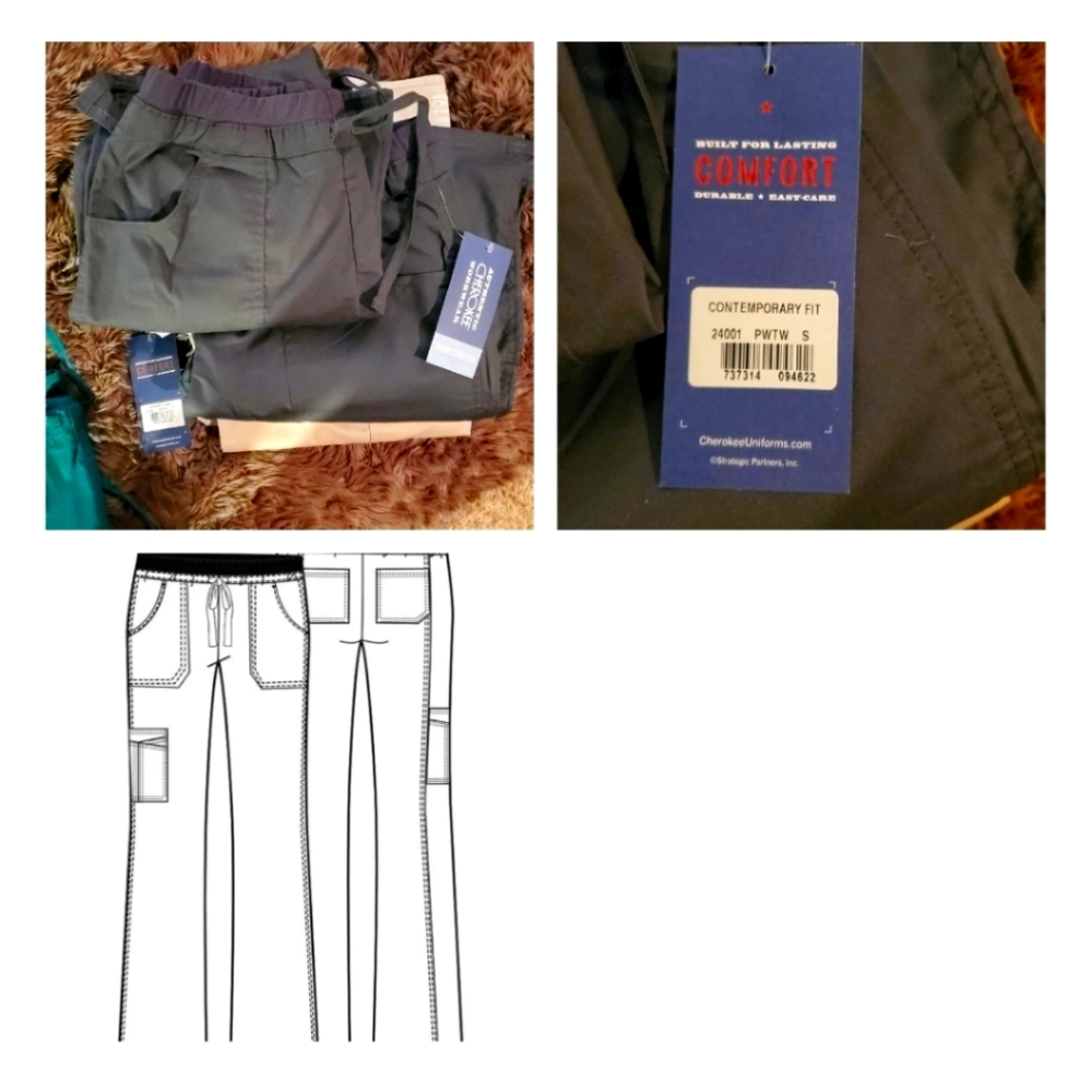 Womens Cherokee Core Stretch SCRUBS 2 pants Small/ Petite Grey NWT